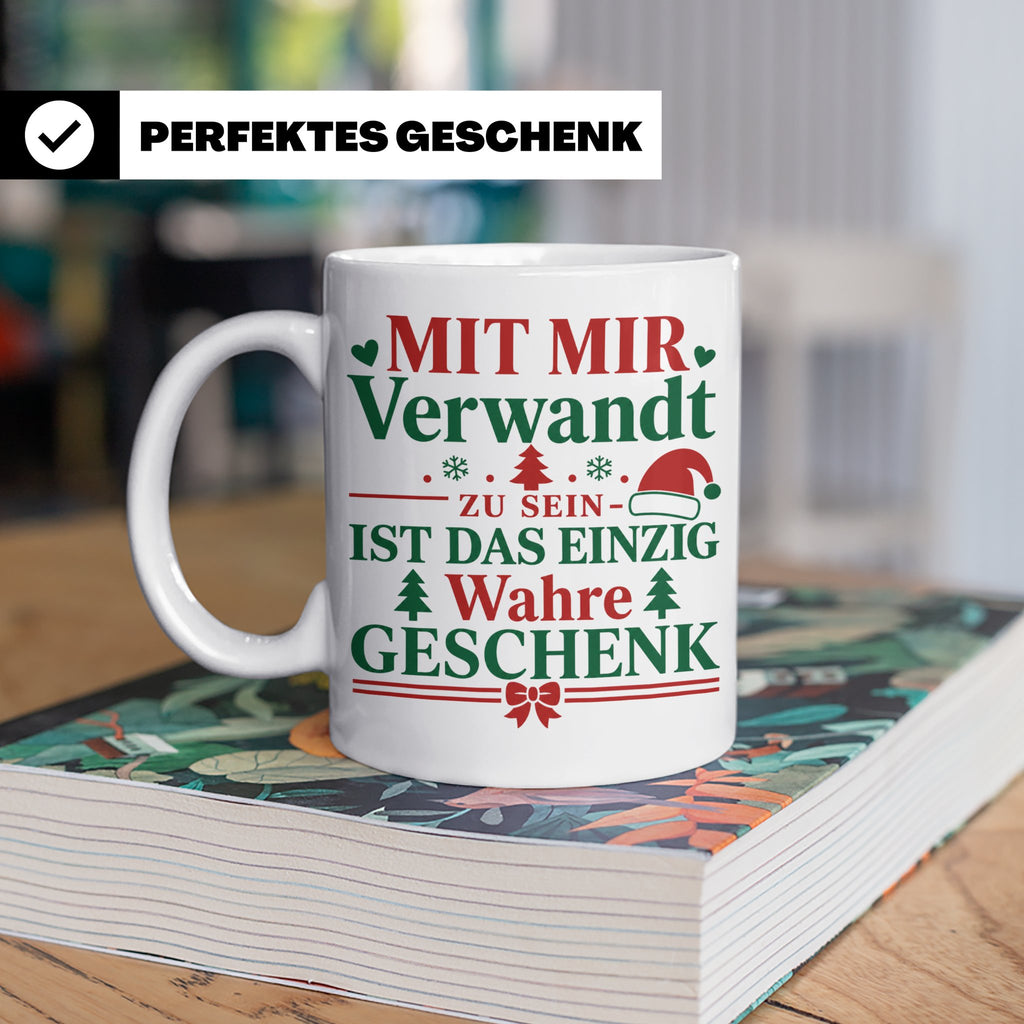 Mit mir verwandt Tasse, lustiges Geschenkidee für Familie, w – Weiß [farbe:weiß]