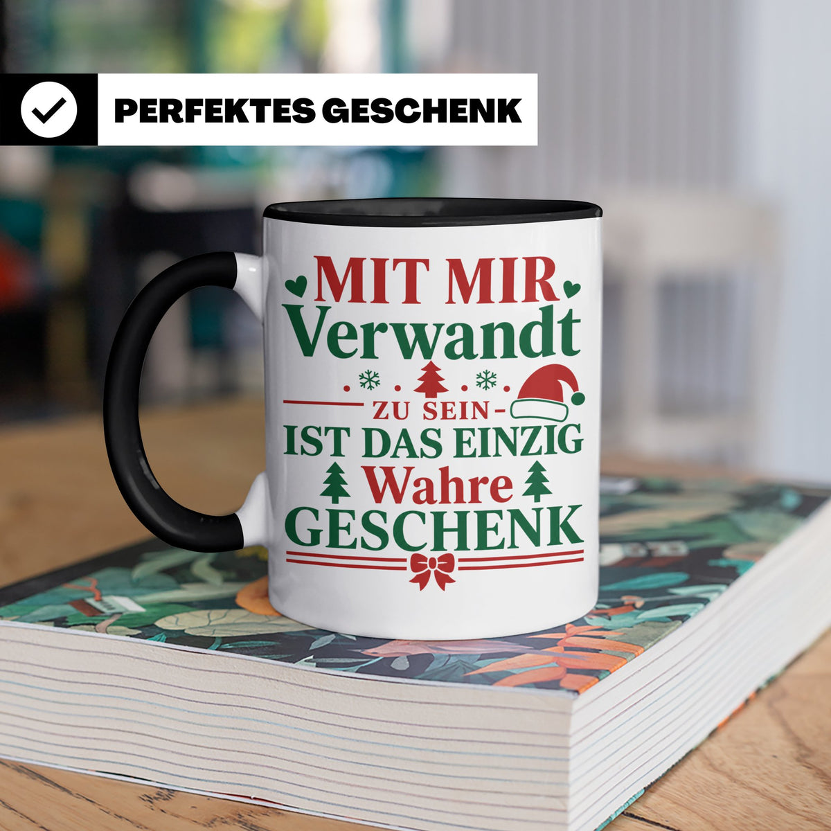 Mit mir verwandt Tasse, lustiges Geschenkidee für Familie, w – Schwarz [farbe:schwarz]