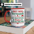 Mit mir verwandt Tasse, lustiges Geschenkidee für Familie, w – Rot [farbe:rot]