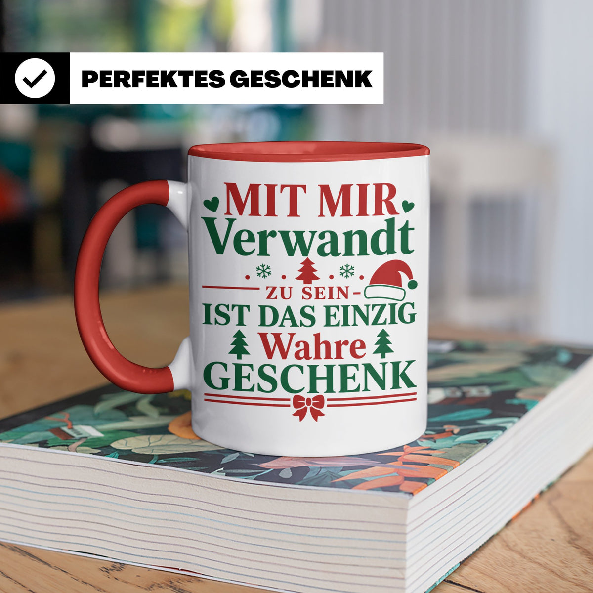 Mit mir verwandt Tasse, lustiges Geschenkidee für Familie, w – Rot [farbe:rot]