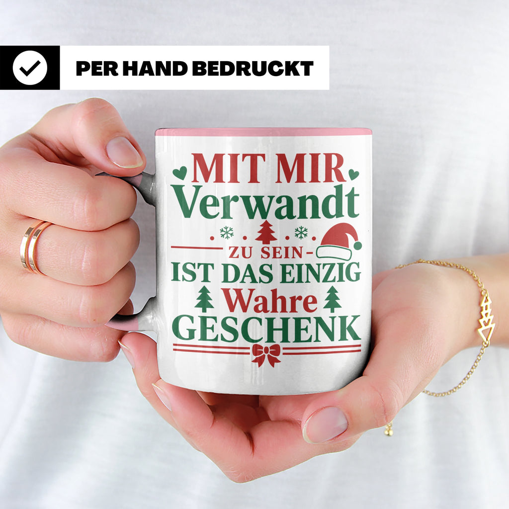 Mit mir verwandt Tasse, lustiges Geschenkidee für Familie, w – Rosa [farbe:rosa]