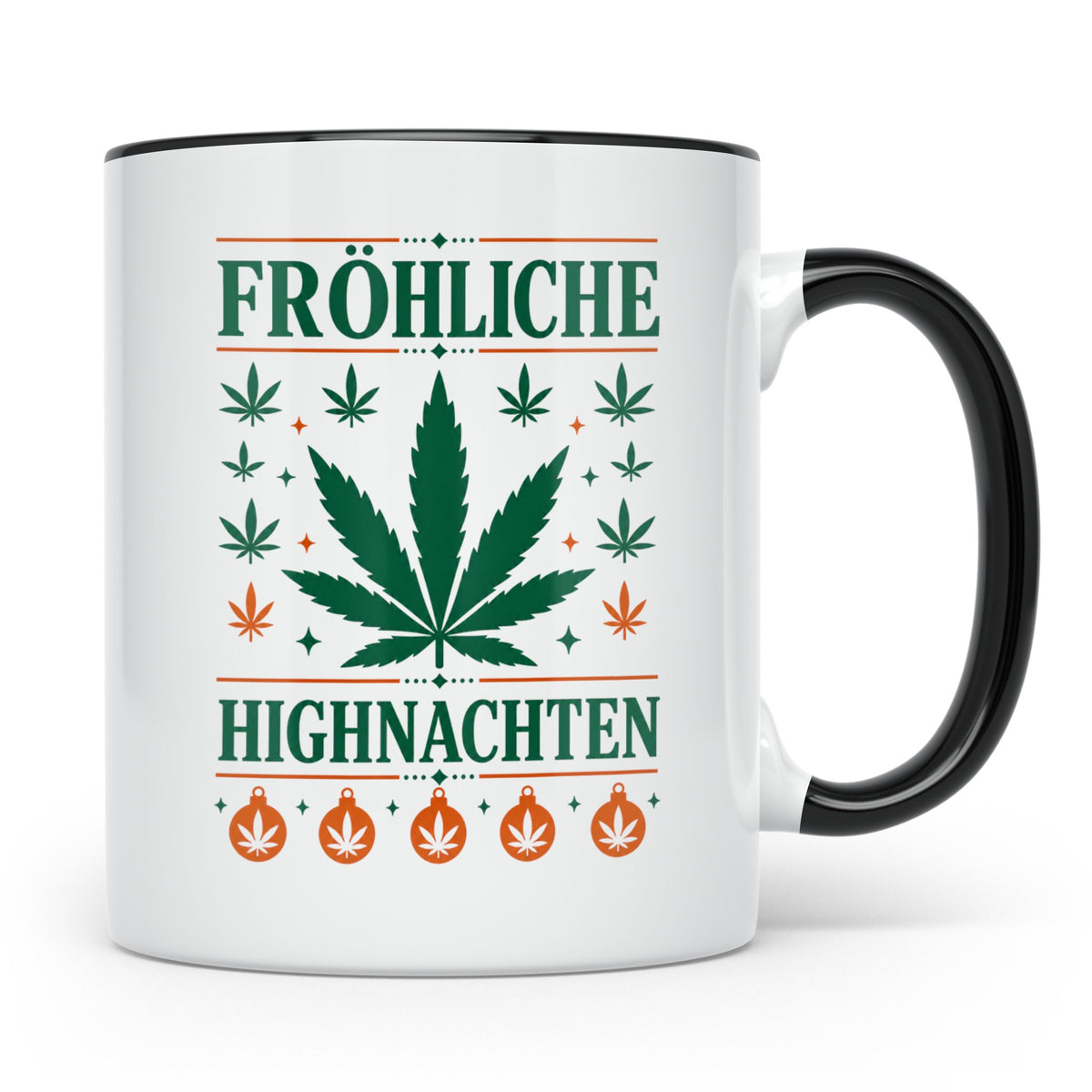 Kiffer Weihnachtstasse Fröhliche Highnachten, Lustige Cannab – Schwarz [farbe:schwarz]