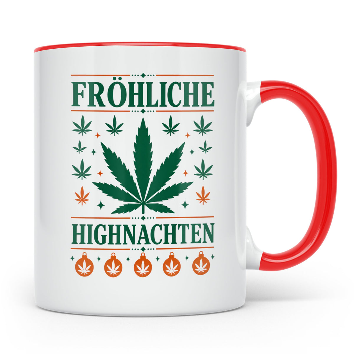Kiffer Weihnachtstasse Fröhliche Highnachten, Lustige Cannab – Rot [farbe:rot]