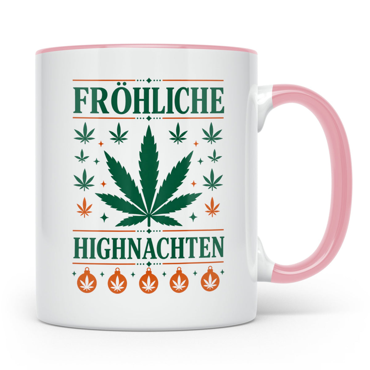 Kiffer Weihnachtstasse Fröhliche Highnachten, Lustige Cannab – Rosa [farbe:rosa]