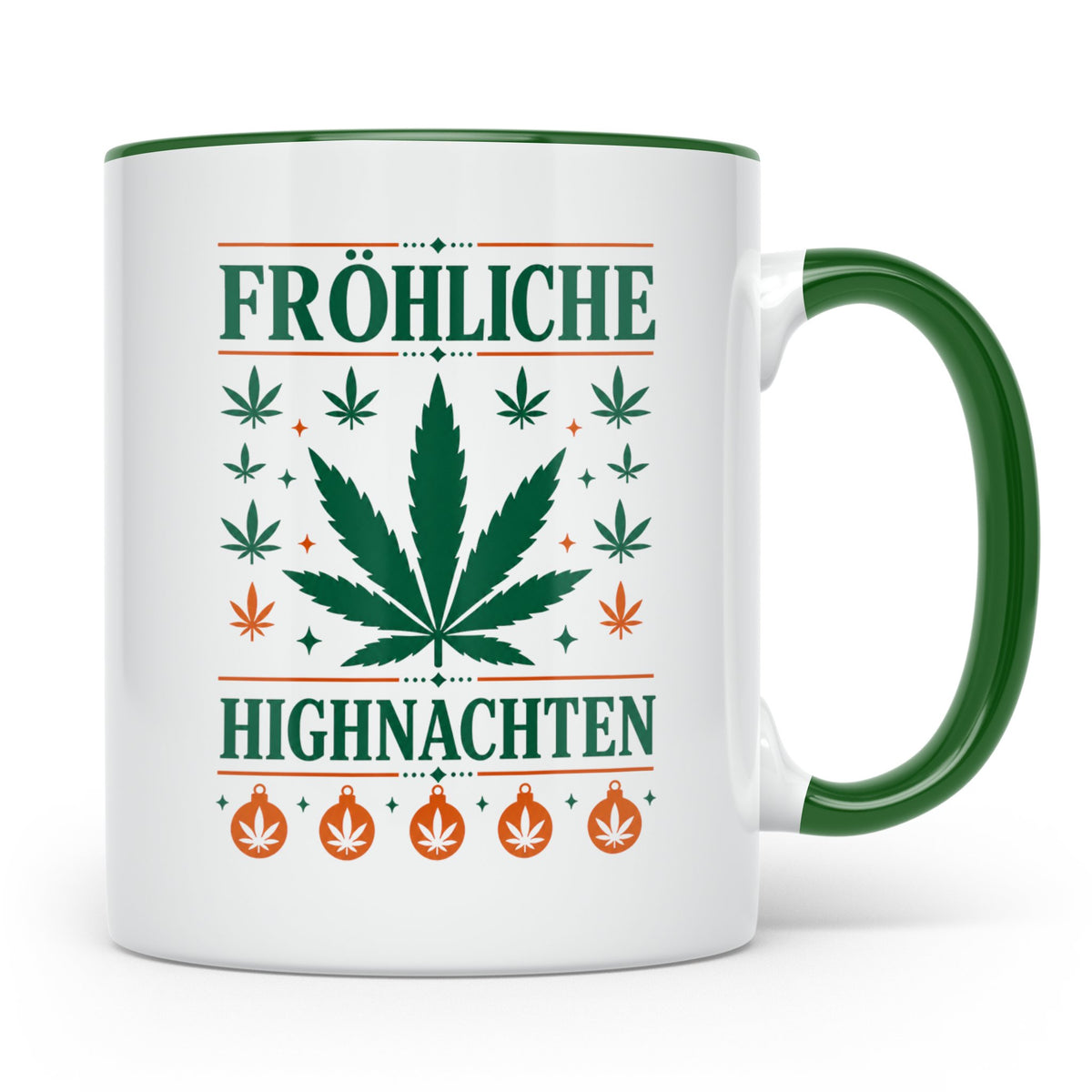 Kiffer Weihnachtstasse Fröhliche Highnachten, Lustige Cannab – Grün [farbe:grün]