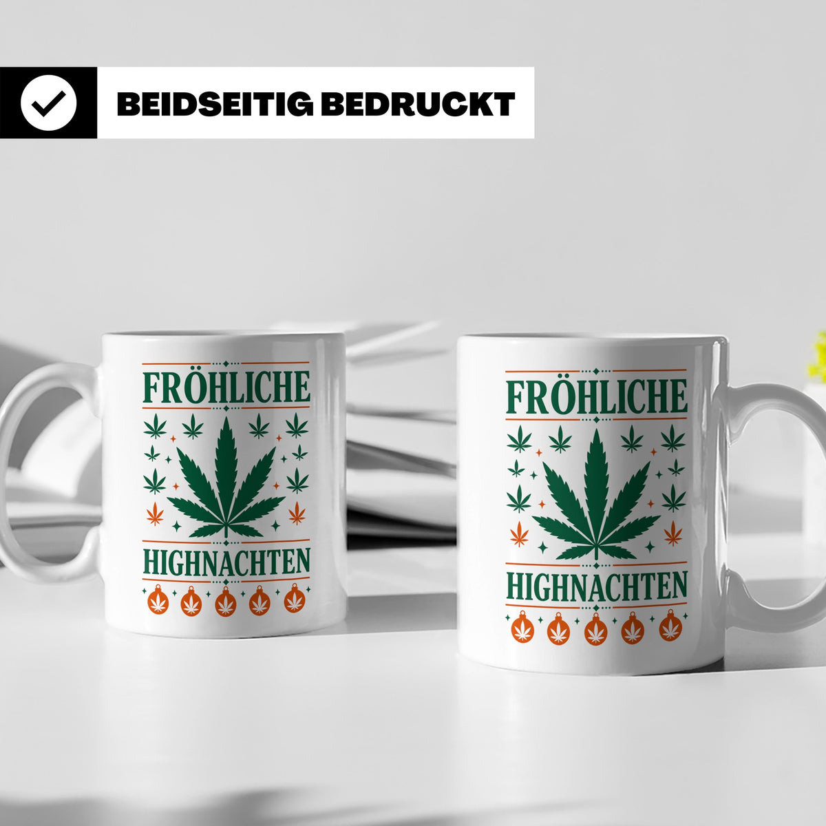 Kiffer Weihnachtstasse Fröhliche Highnachten, Lustige Cannab – Weiß [farbe:weiß]