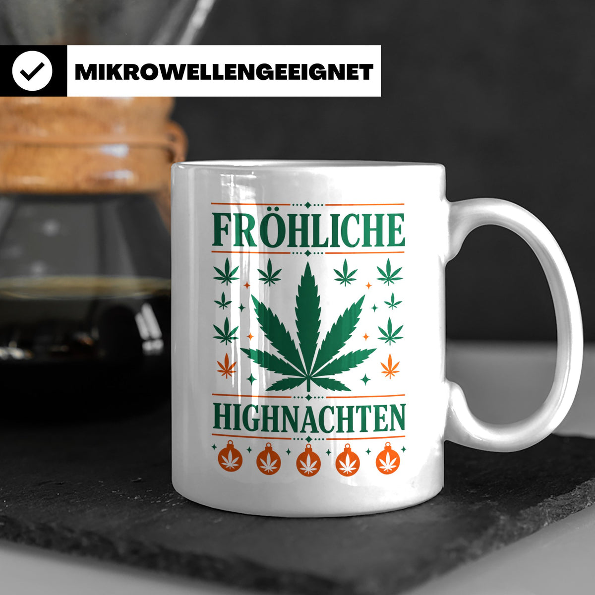 Kiffer Weihnachtstasse Fröhliche Highnachten, Lustige Cannab – Weiß [farbe:weiß]