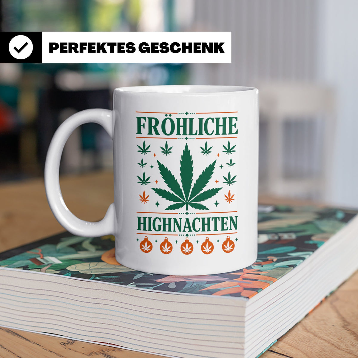 Kiffer Weihnachtstasse Fröhliche Highnachten, Lustige Cannab – Weiß [farbe:weiß]