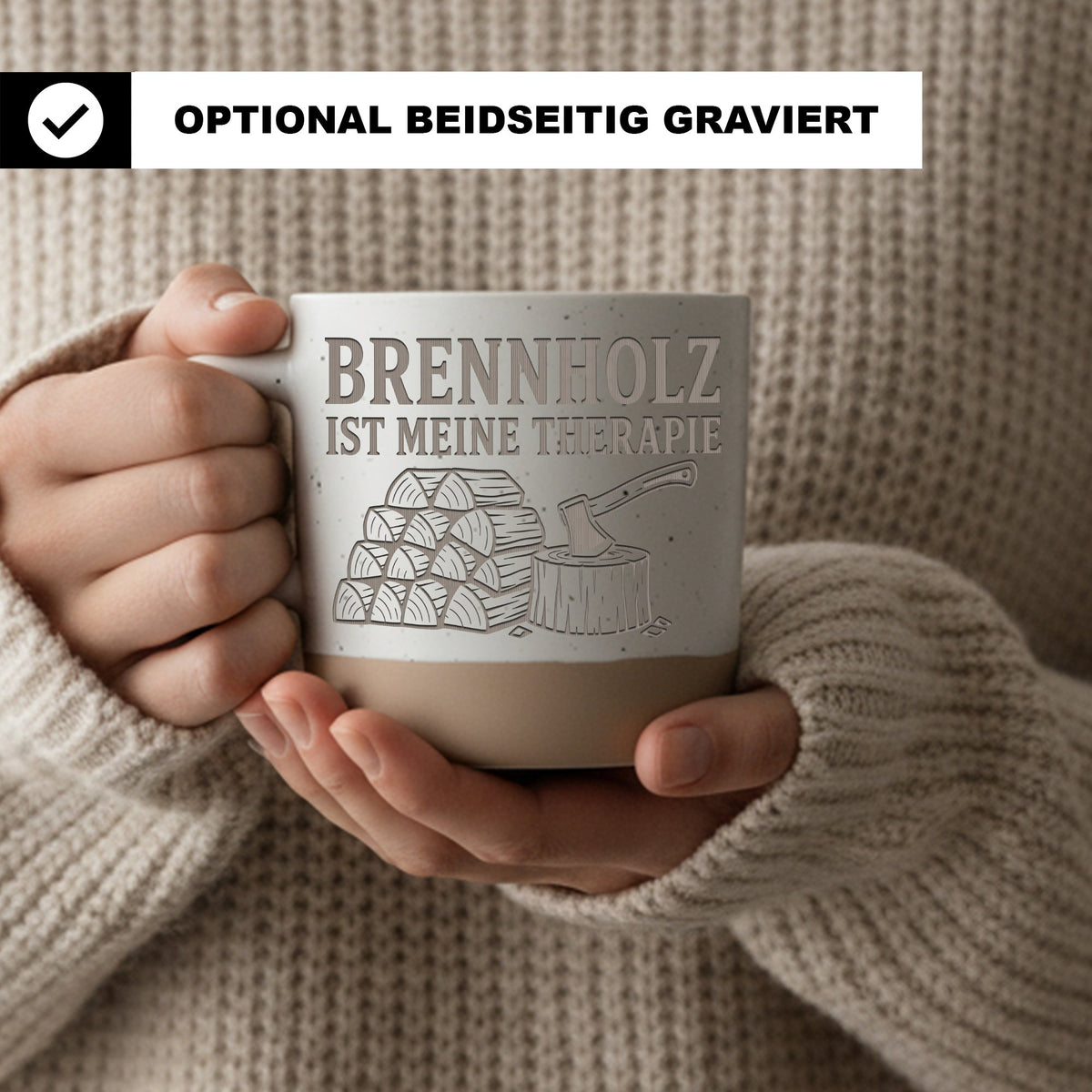 Brennholz ist meine Therapie Tasse - Geschenk für Holzmacher, Kaminbes – Bild 2