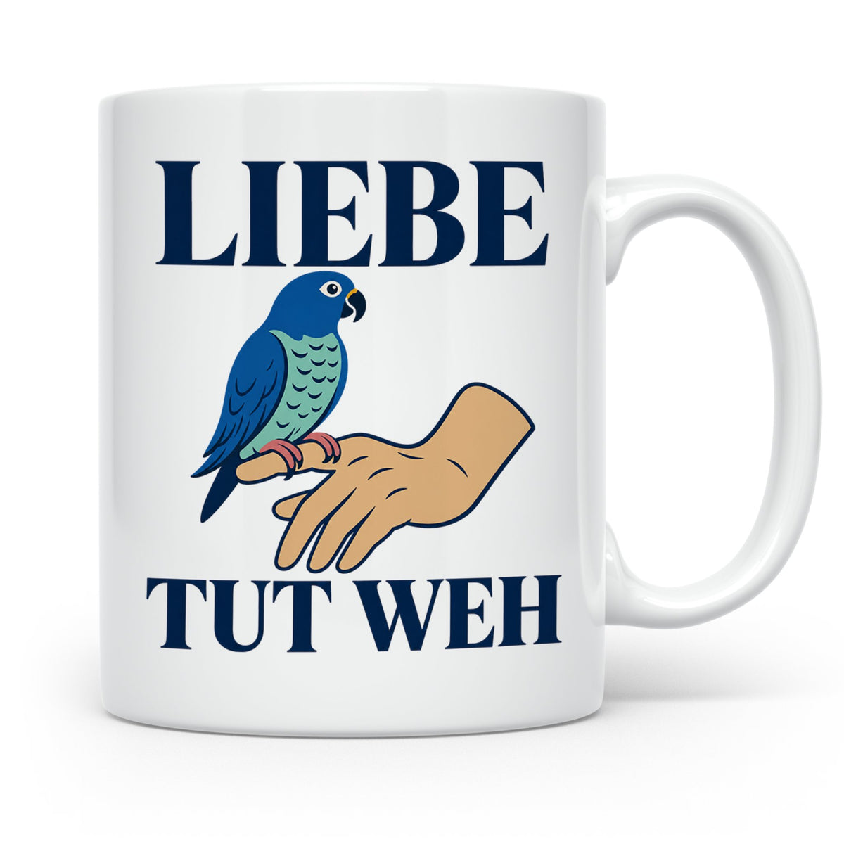 Liebe tut weh Tasse mit Papagei, lustiger Spruch für Vogelha – Weiß [farbe:weiß]