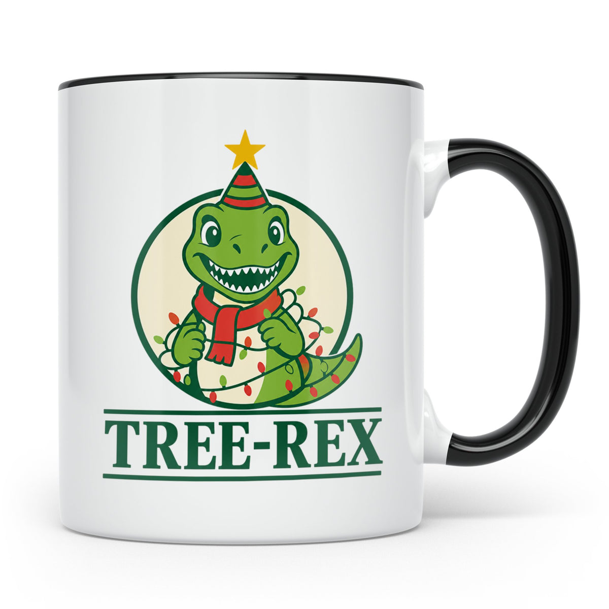 Tree-Rex Tasse lustig Dino Weihnachten, Dinosaurier mit Lich – Schwarz [farbe:schwarz]