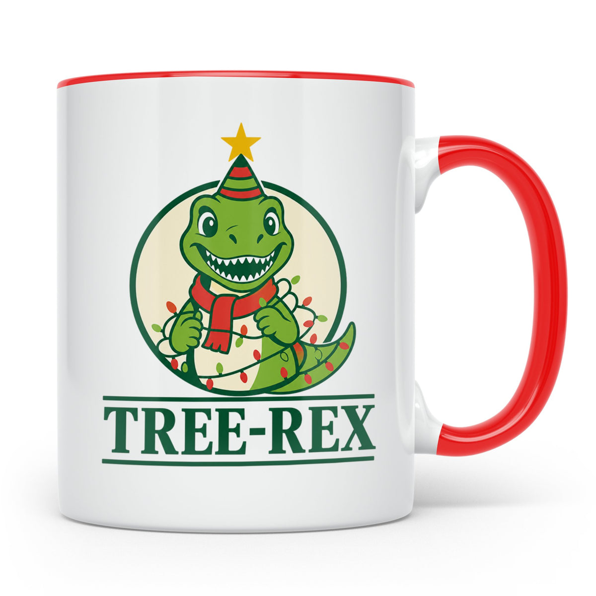 Tree-Rex Tasse lustig Dino Weihnachten, Dinosaurier mit Lich – Rot [farbe:rot]