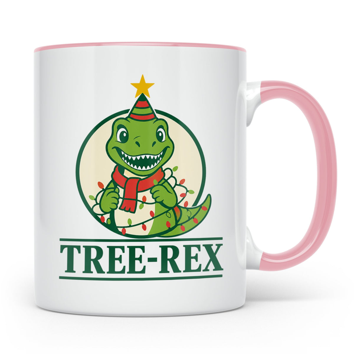 Tree-Rex Tasse lustig Dino Weihnachten, Dinosaurier mit Lich – Rosa [farbe:rosa]
