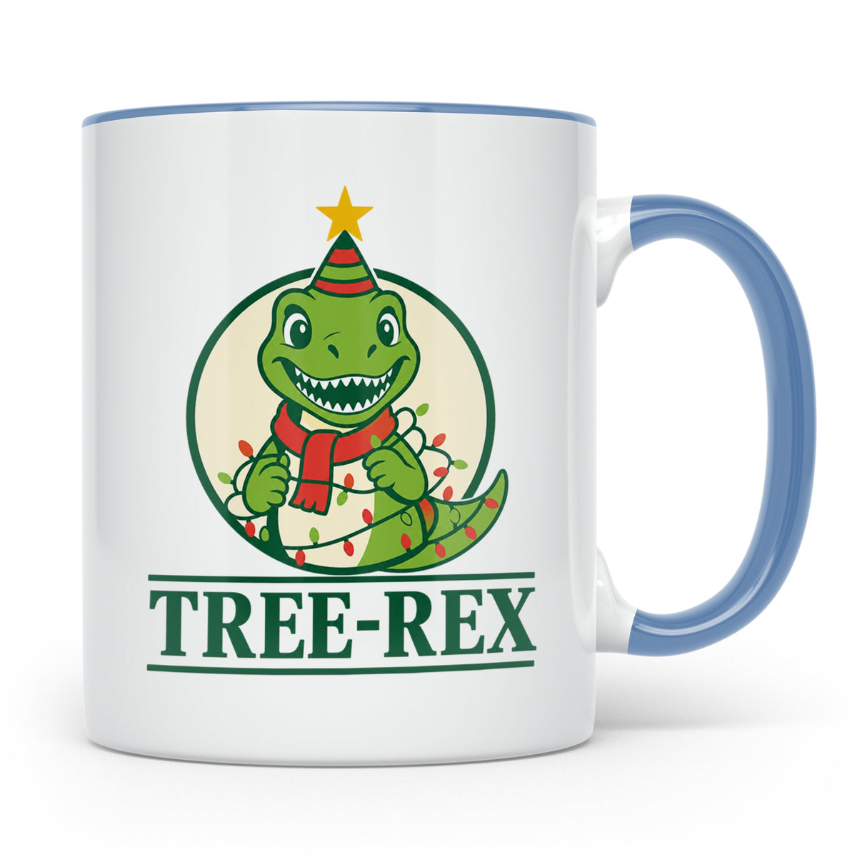 Tree-Rex Tasse lustig Dino Weihnachten, Dinosaurier mit Lich – Blau [farbe:blau]