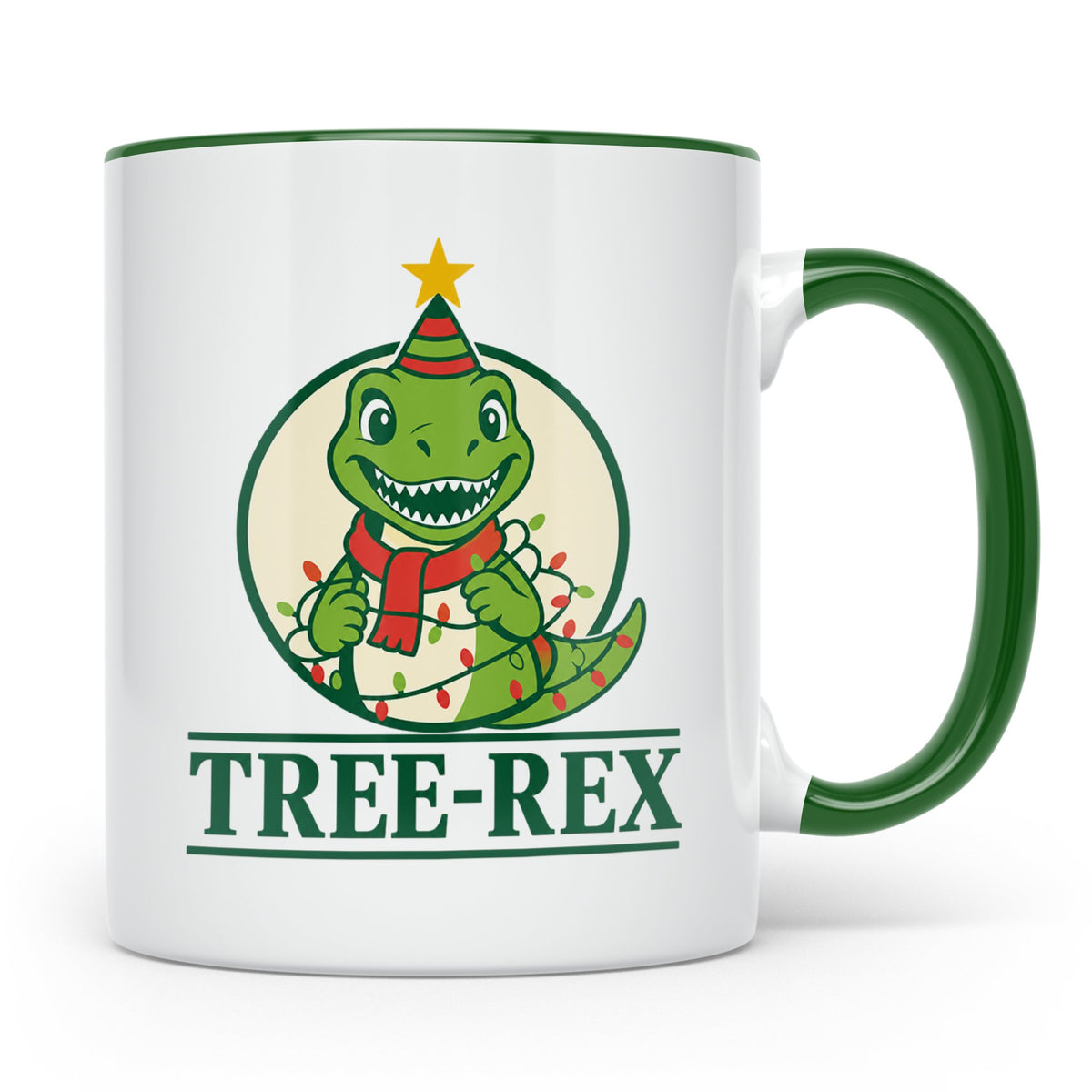 Tree-Rex Tasse lustig Dino Weihnachten, Dinosaurier mit Lich – Grün [farbe:grün]