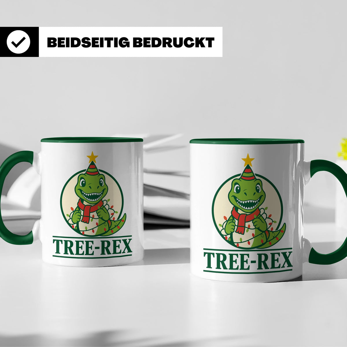 Tree-Rex Tasse lustig Dino Weihnachten, Dinosaurier mit Lich – Grün [farbe:grün]