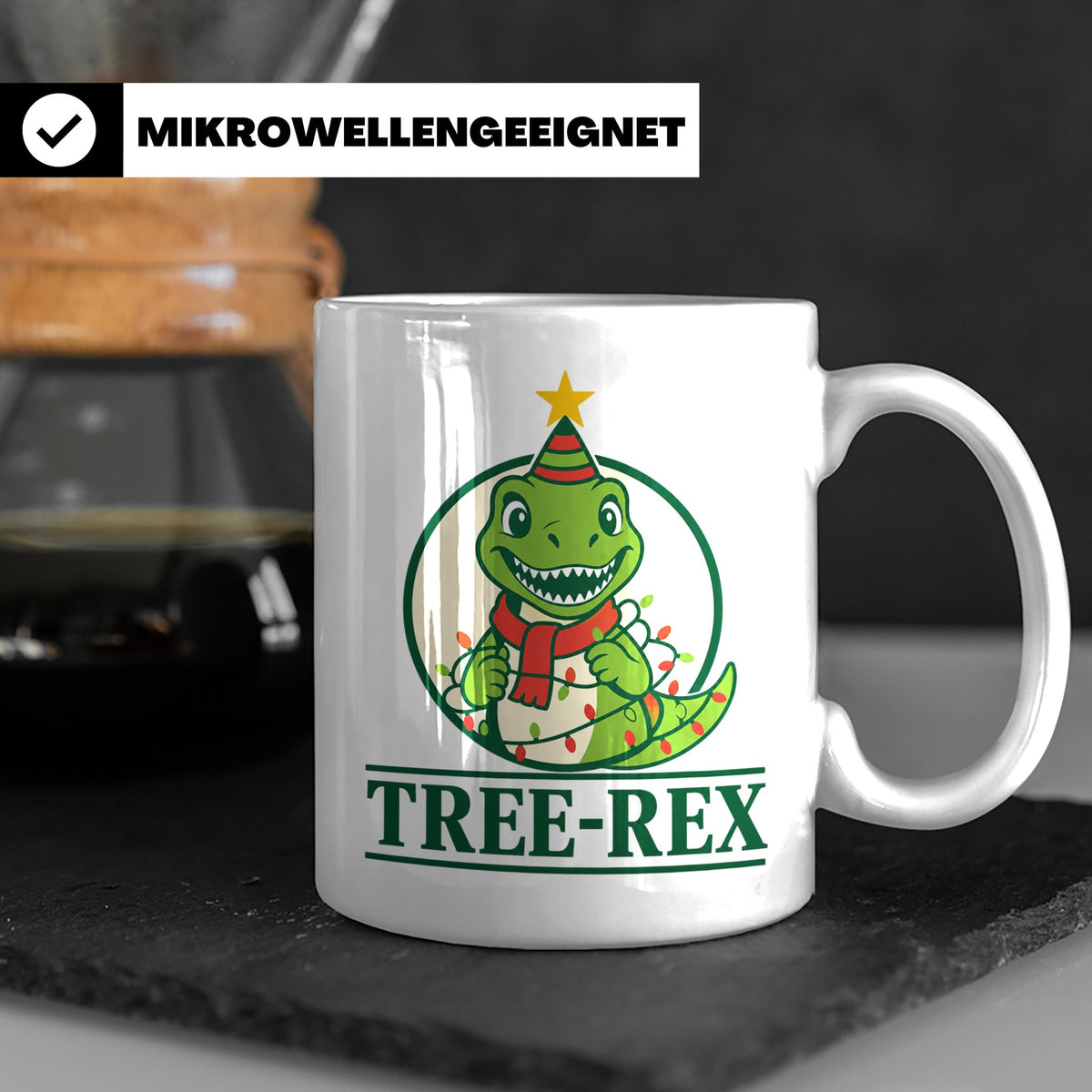 Tree-Rex Tasse lustig Dino Weihnachten, Dinosaurier mit Lich – Weiß [farbe:weiß]