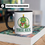 Tree-Rex Tasse lustig Dino Weihnachten, Dinosaurier mit Lich – Schwarz [farbe:schwarz]
