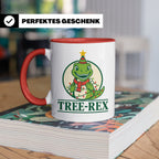 Tree-Rex Tasse lustig Dino Weihnachten, Dinosaurier mit Lich – Rot [farbe:rot]