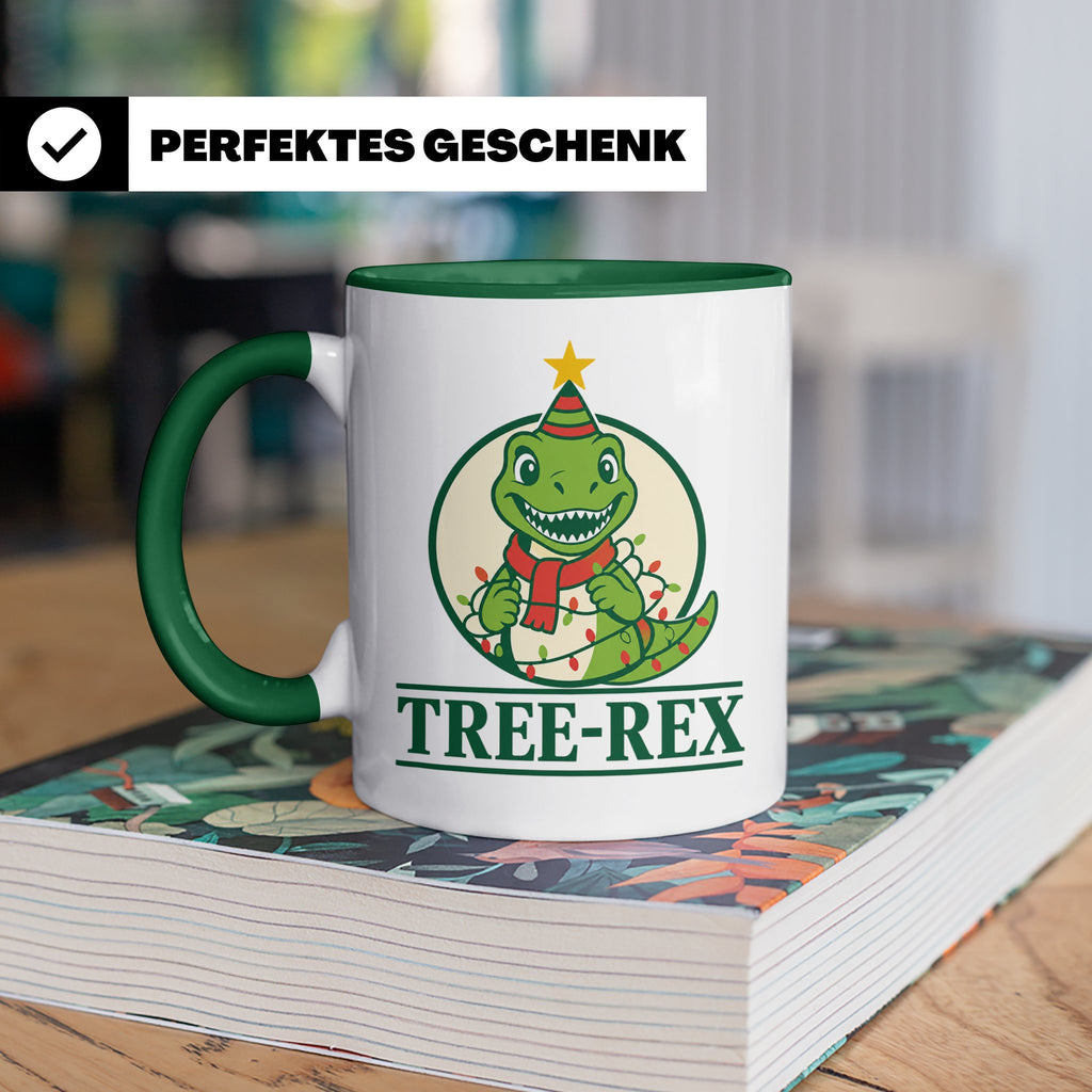 Tree-Rex Tasse lustig Dino Weihnachten, Dinosaurier mit Lich – Grün [farbe:grün]