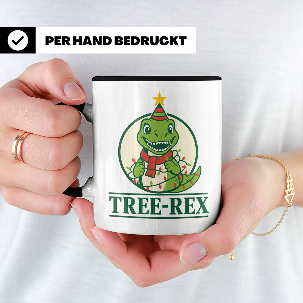 Tree-Rex Tasse lustig Dino Weihnachten, Dinosaurier mit Lich – Schwarz [farbe:schwarz]