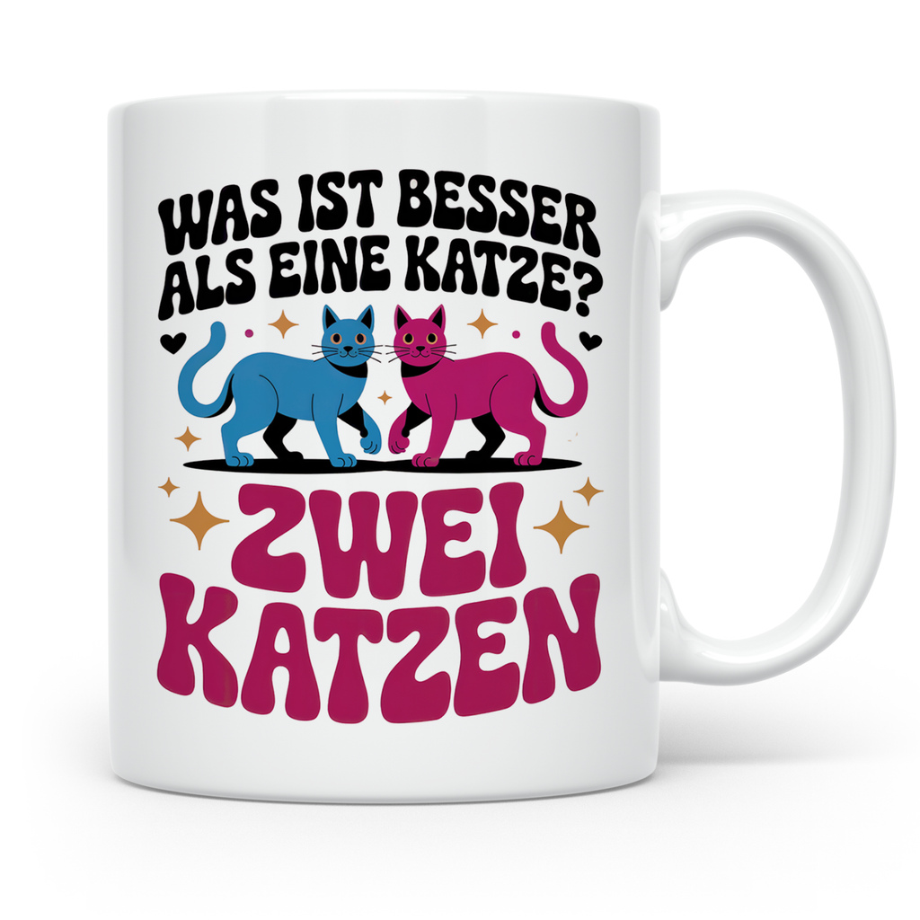 Katzen Tasse - Was ist besser als eine Katze? Zwei Katzen! M – Weiß [farbe:weiß]