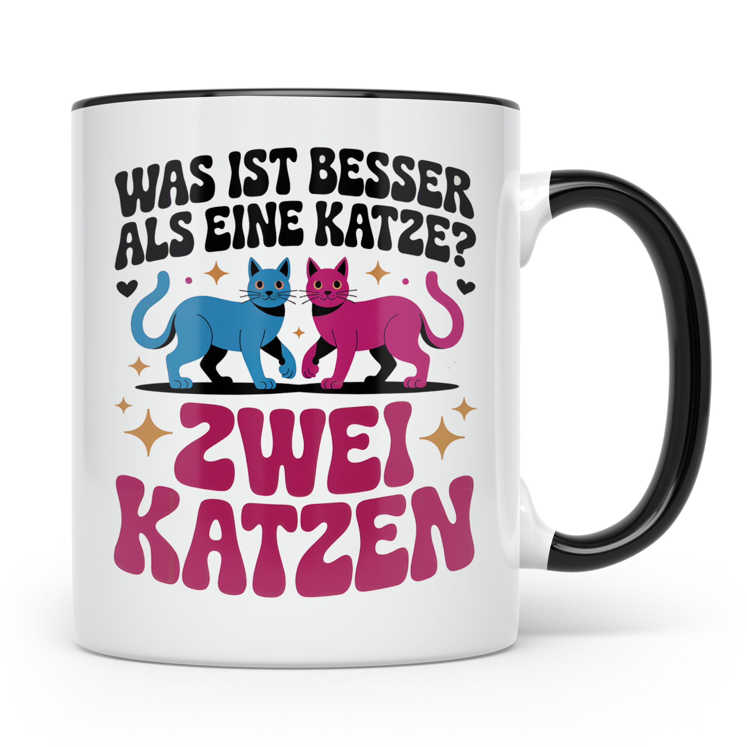 Katzen Tasse - Was ist besser als eine Katze? Zwei Katzen! M – Schwarz [farbe:schwarz]