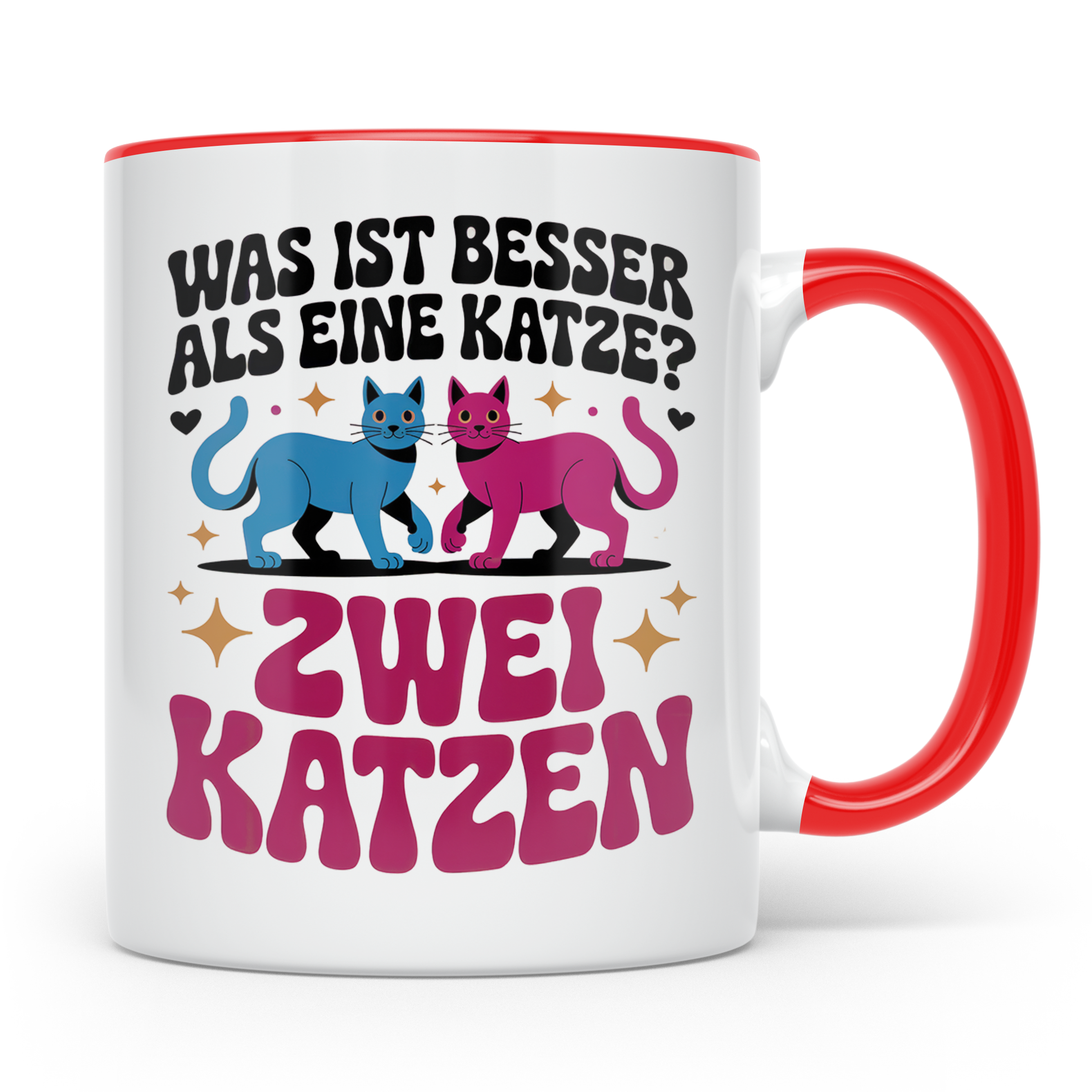 Katzen Tasse - Was ist besser als eine Katze? Zwei Katzen! M – Rot [farbe:rot]