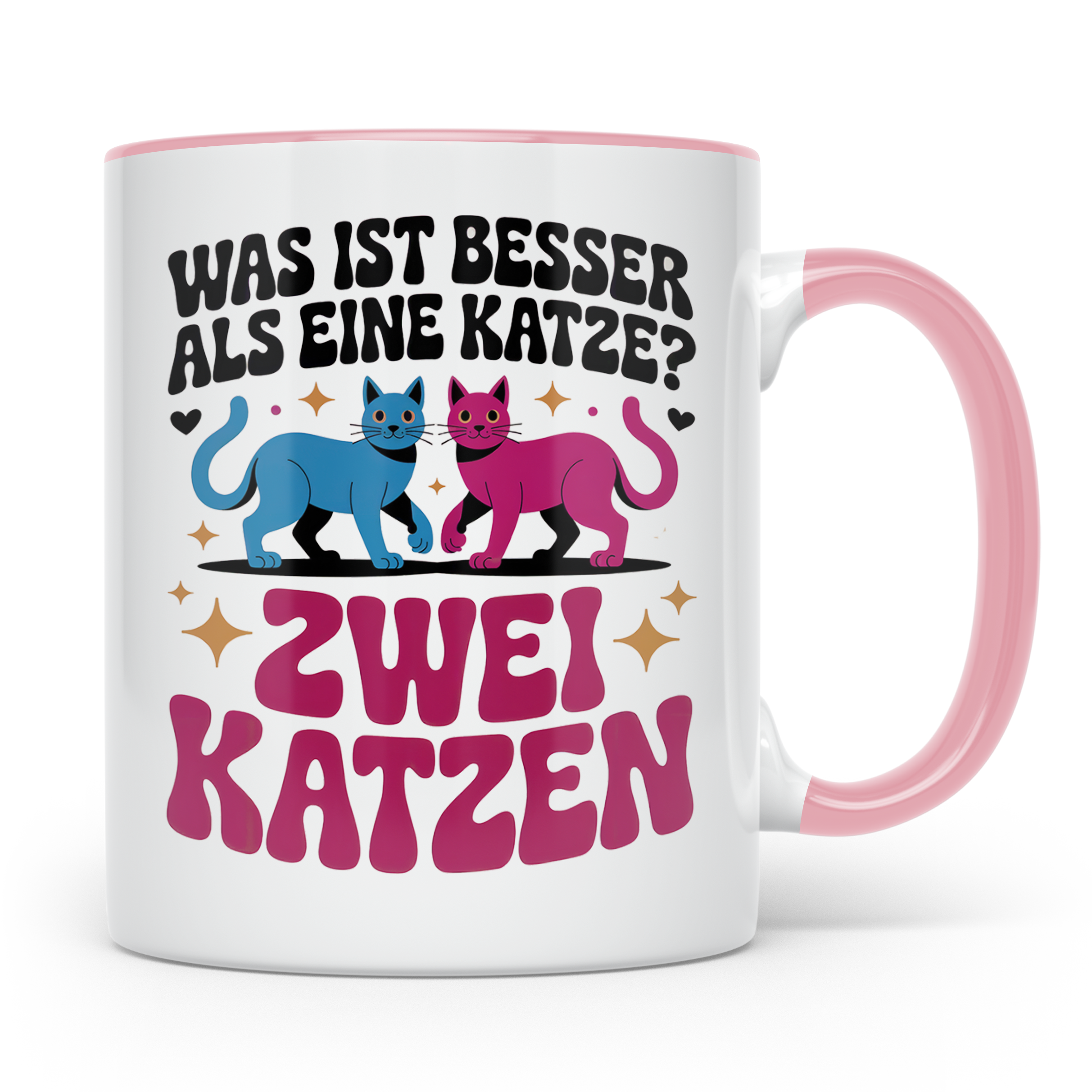 Katzen Tasse - Was ist besser als eine Katze? Zwei Katzen! M – Rosa [farbe:rosa]