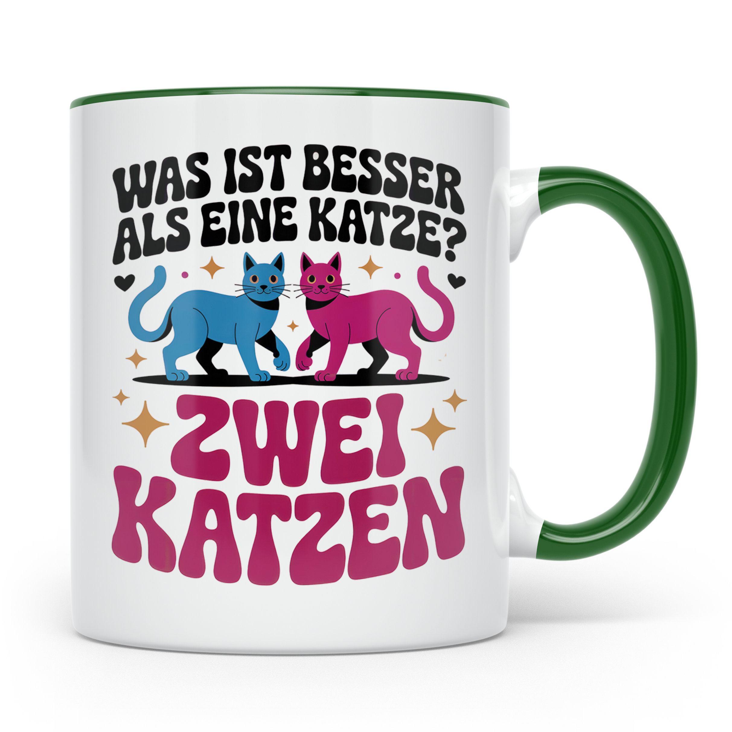 Katzen Tasse - Was ist besser als eine Katze? Zwei Katzen! M – Grün [farbe:grün]