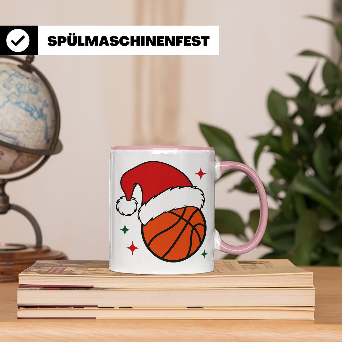 Basketball Weihnachts Tasse mit Weihnachtsmütze, lustiges Ge – Rosa [farbe:rosa]