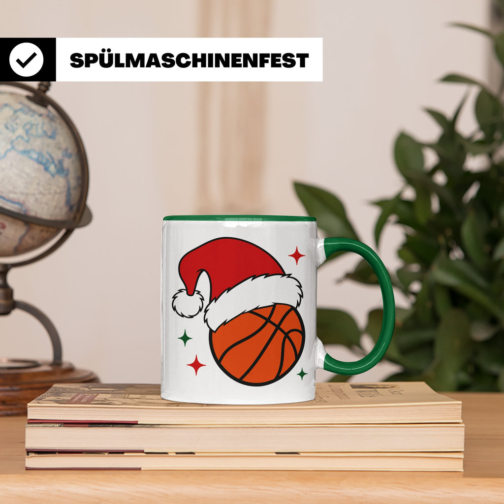 Basketball Weihnachts Tasse mit Weihnachtsmütze, lustiges Ge – Grün [farbe:grün]