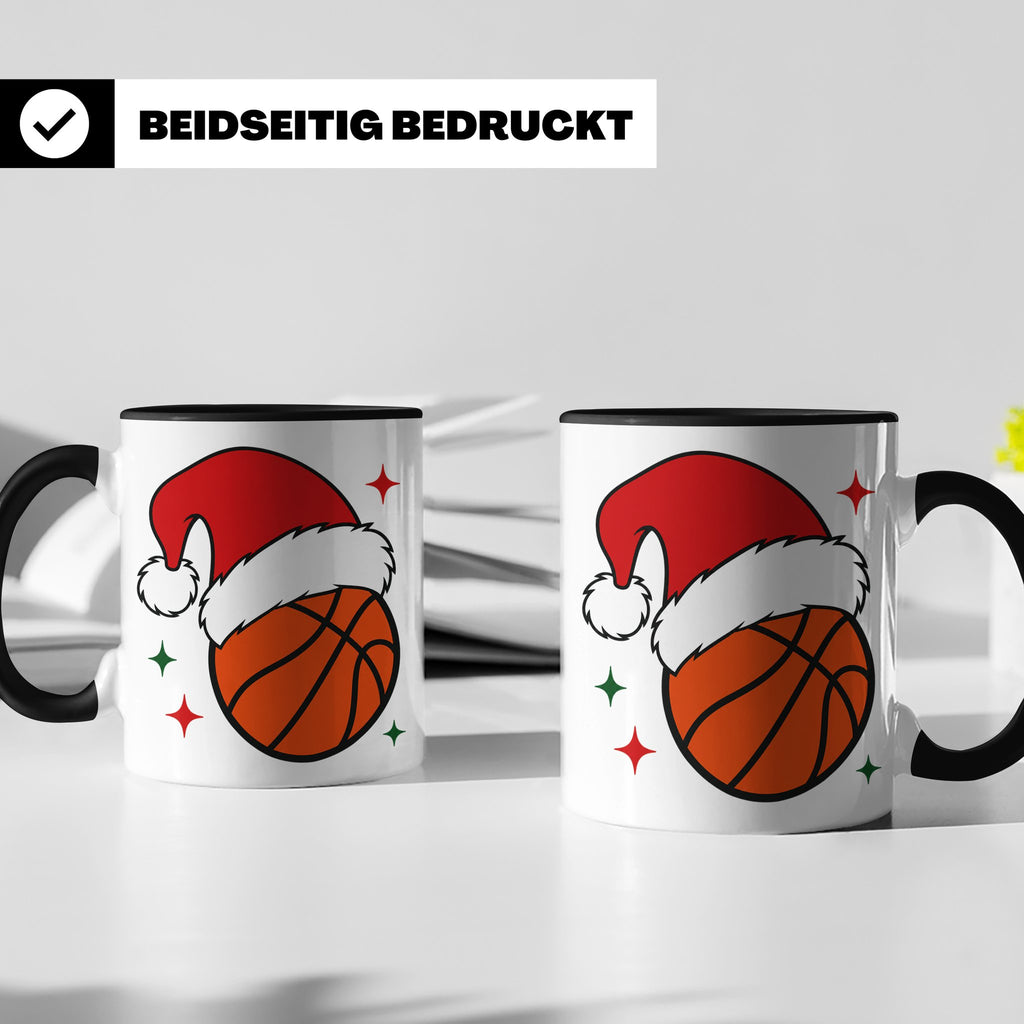 Basketball Weihnachts Tasse mit Weihnachtsmütze, lustiges Ge – Schwarz [farbe:schwarz]
