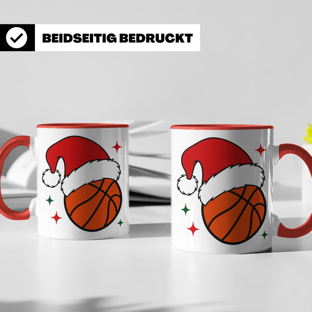 Basketball Weihnachts Tasse mit Weihnachtsmütze, lustiges Ge – Rot [farbe:rot]