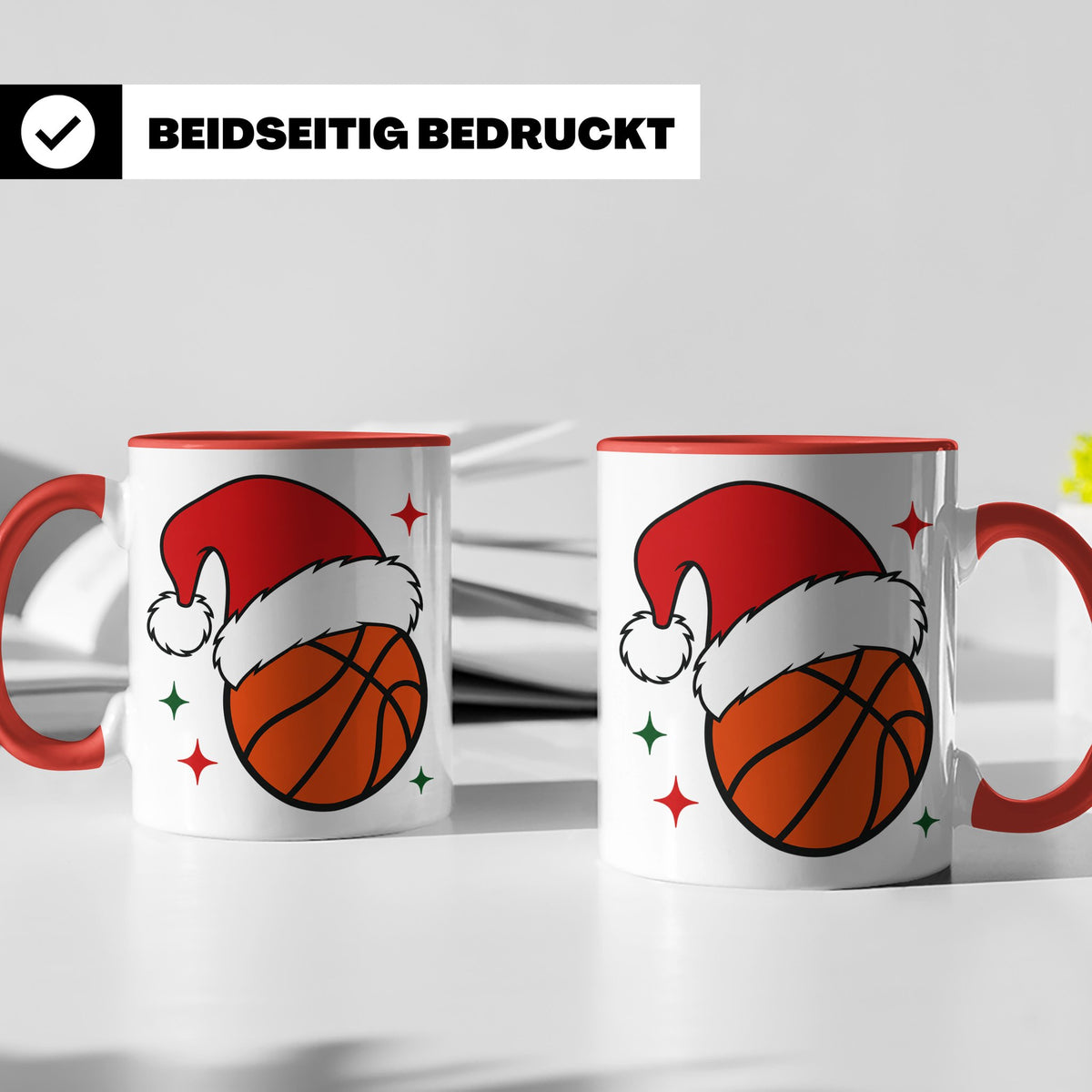 Basketball Weihnachts Tasse mit Weihnachtsmütze, lustiges Ge – Rot [farbe:rot]