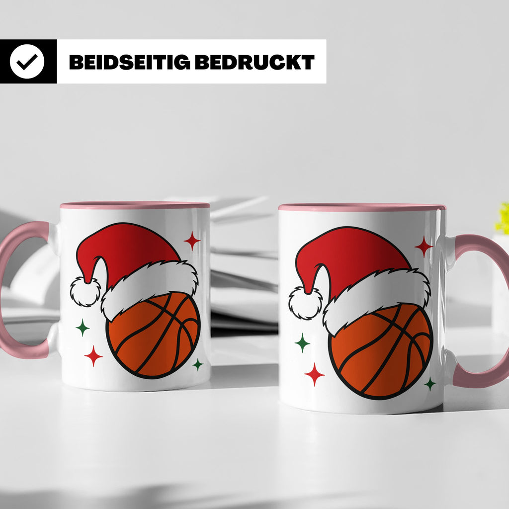 Basketball Weihnachts Tasse mit Weihnachtsmütze, lustiges Ge – Rosa [farbe:rosa]