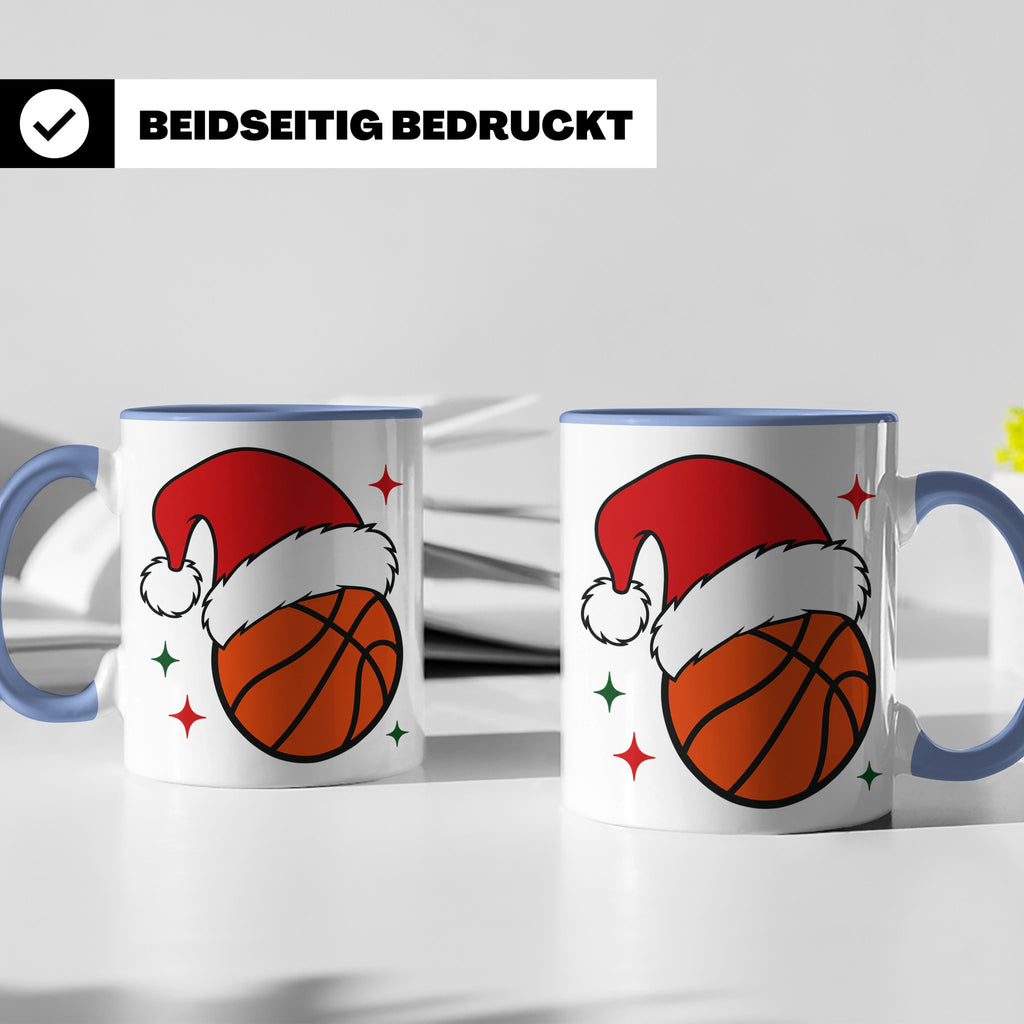 Basketball Weihnachts Tasse mit Weihnachtsmütze, lustiges Ge – Blau [farbe:blau]