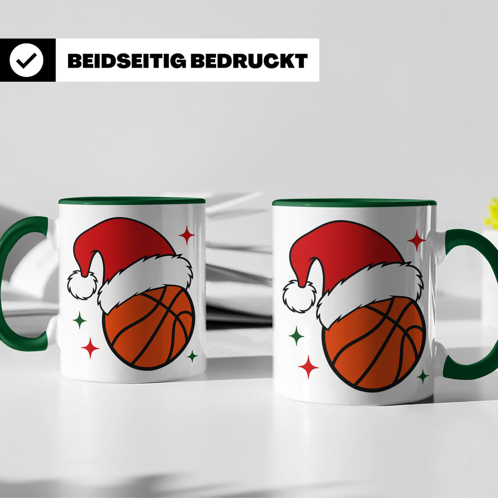 Basketball Weihnachts Tasse mit Weihnachtsmütze, lustiges Ge – Grün [farbe:grün]