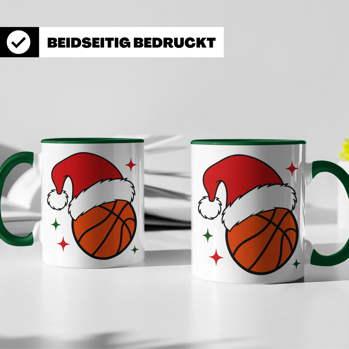 Basketball Weihnachts Tasse mit Weihnachtsmütze, lustiges Ge – Grün [farbe:grün]