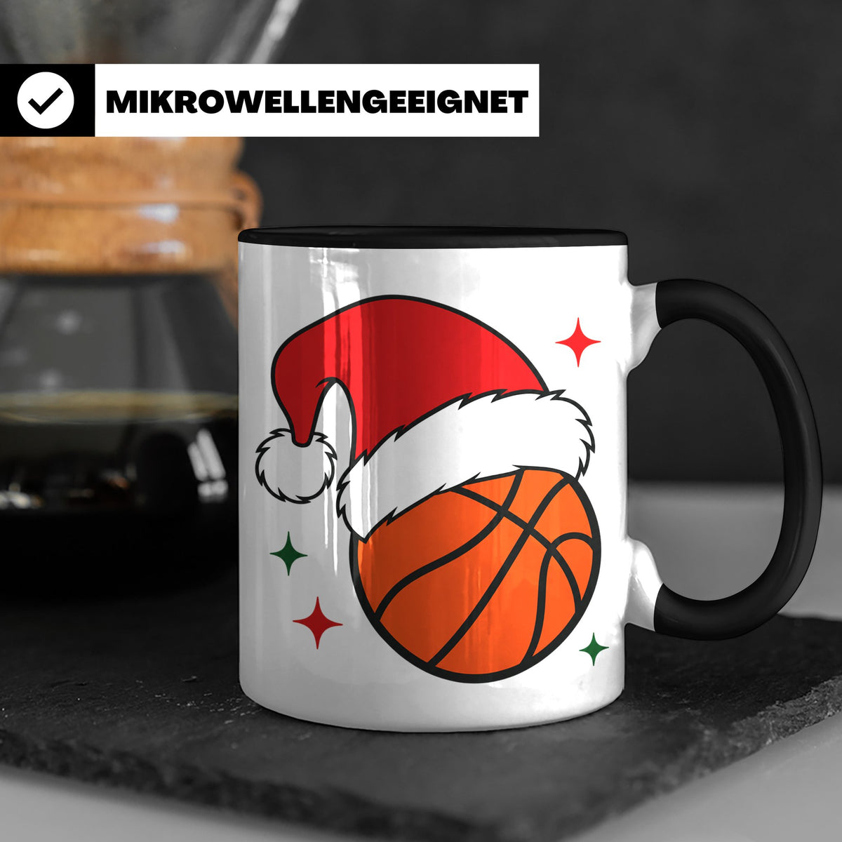 Basketball Weihnachts Tasse mit Weihnachtsmütze, lustiges Ge – Schwarz [farbe:schwarz]