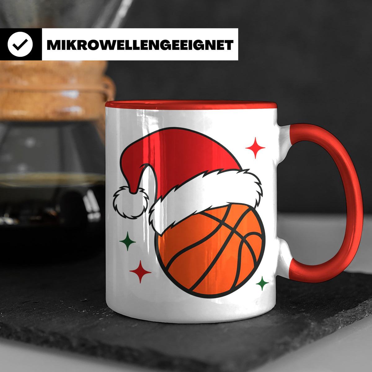 Basketball Weihnachts Tasse mit Weihnachtsmütze, lustiges Ge – Rot [farbe:rot]