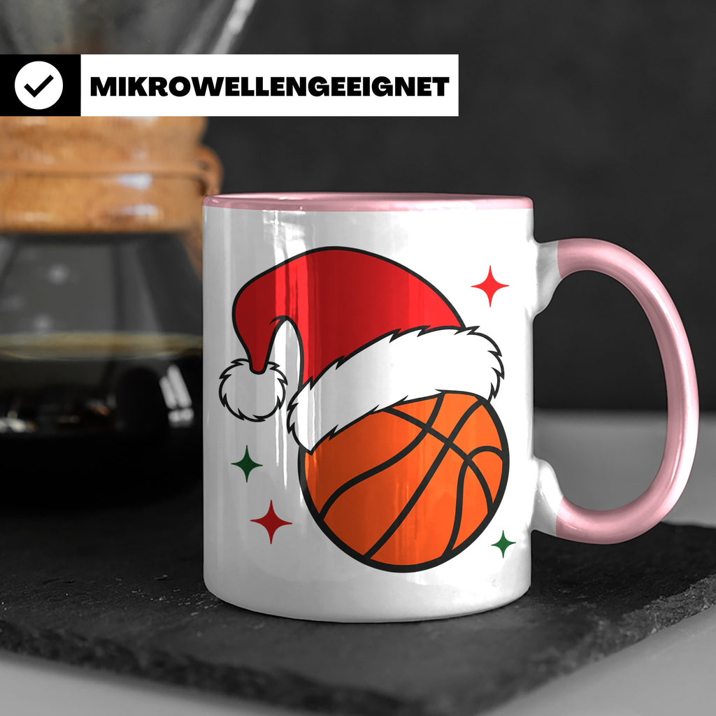 Basketball Weihnachts Tasse mit Weihnachtsmütze, lustiges Ge – Rosa [farbe:rosa]