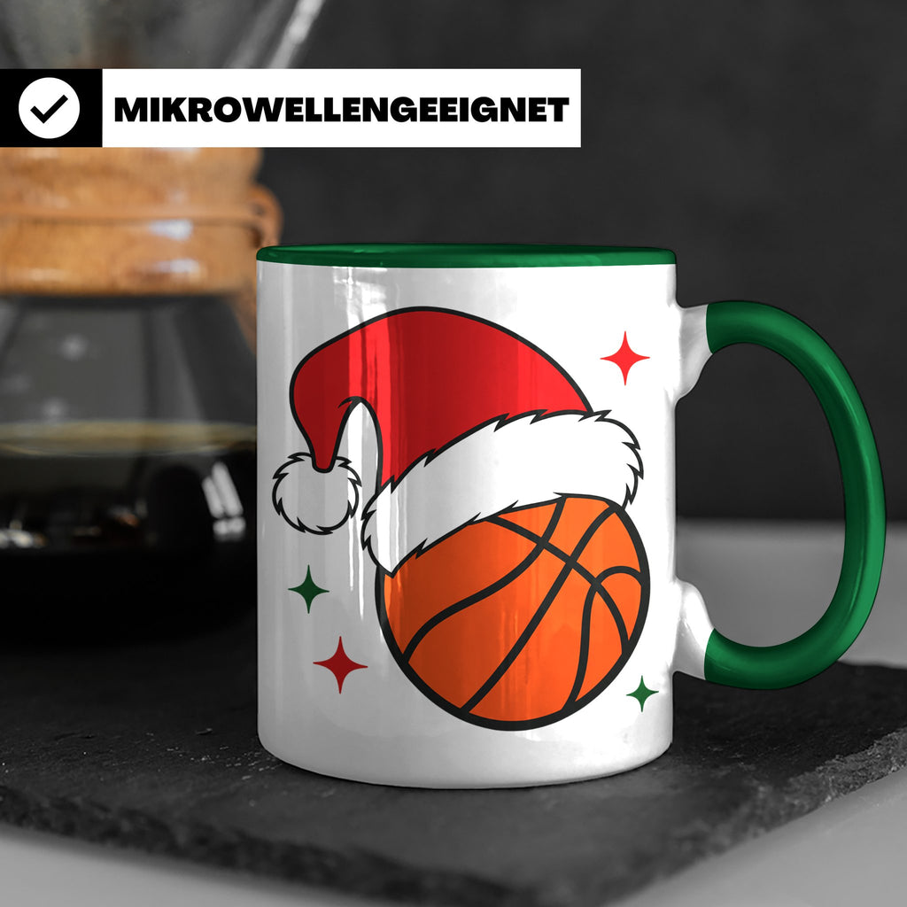 Basketball Weihnachts Tasse mit Weihnachtsmütze, lustiges Ge – Grün [farbe:grün]