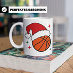 Basketball Weihnachts Tasse mit Weihnachtsmütze, lustiges Ge – Weiß [farbe:weiß]