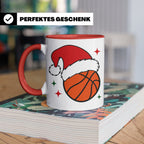 Basketball Weihnachts Tasse mit Weihnachtsmütze, lustiges Ge – Rot [farbe:rot]