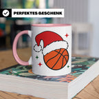 Basketball Weihnachts Tasse mit Weihnachtsmütze, lustiges Ge – Rosa [farbe:rosa]