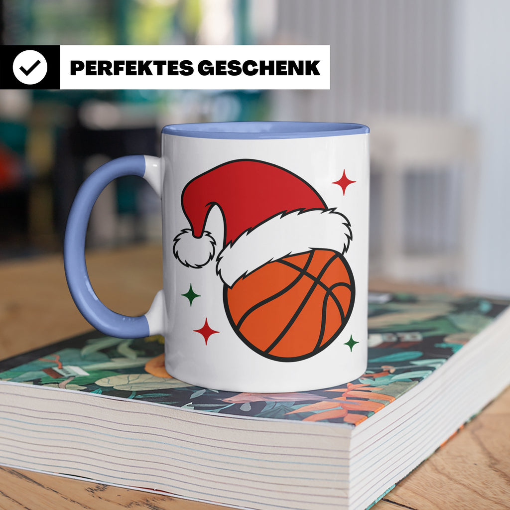 Basketball Weihnachts Tasse mit Weihnachtsmütze, lustiges Ge – Blau [farbe:blau]