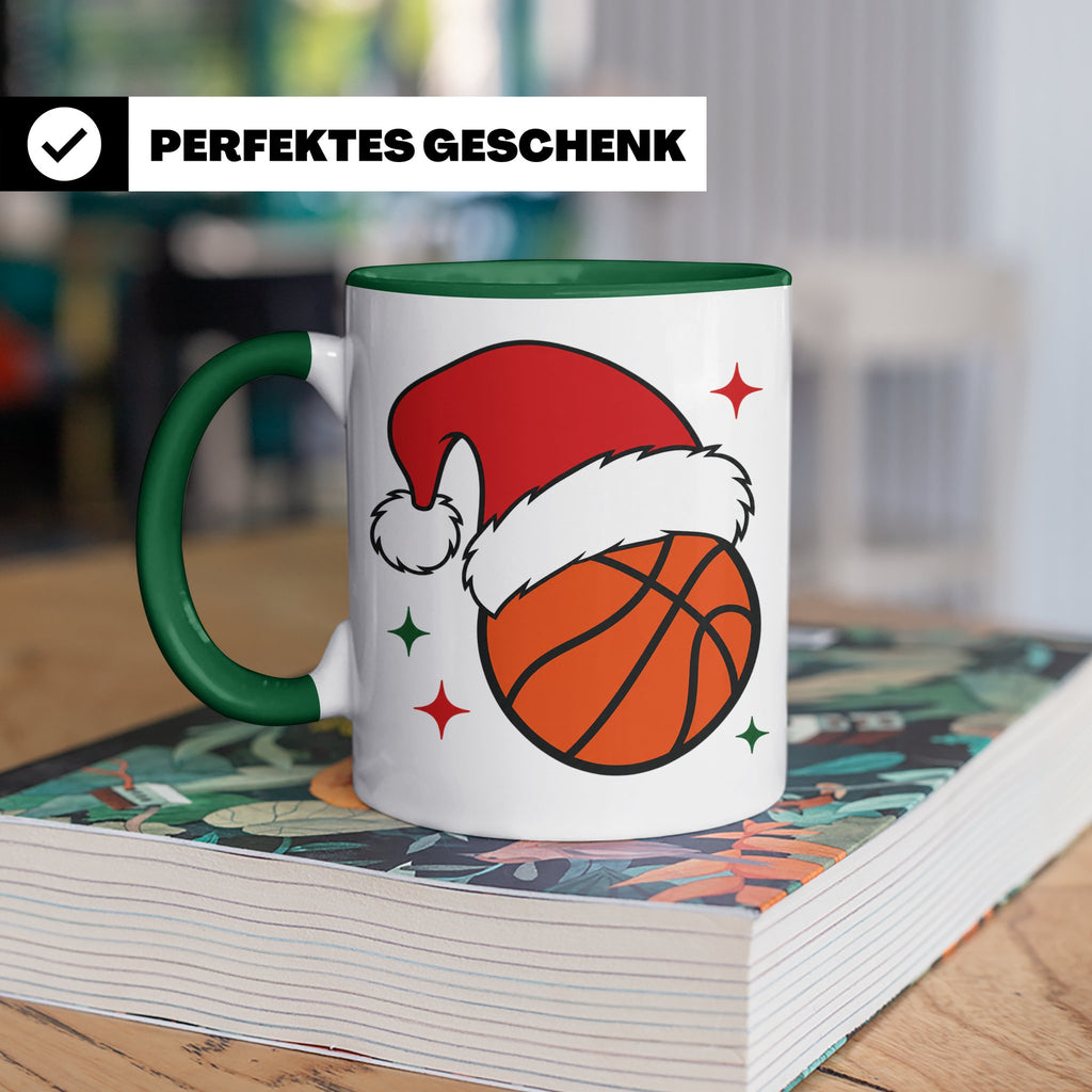 Basketball Weihnachts Tasse mit Weihnachtsmütze, lustiges Ge – Grün [farbe:grün]