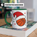 Basketball Weihnachts Tasse mit Weihnachtsmütze, lustiges Ge – Grün [farbe:grün]