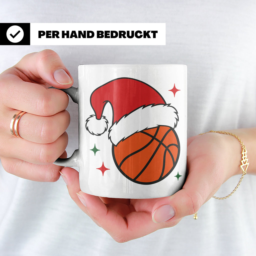 Basketball Weihnachts Tasse mit Weihnachtsmütze, lustiges Ge – Weiß [farbe:weiß]